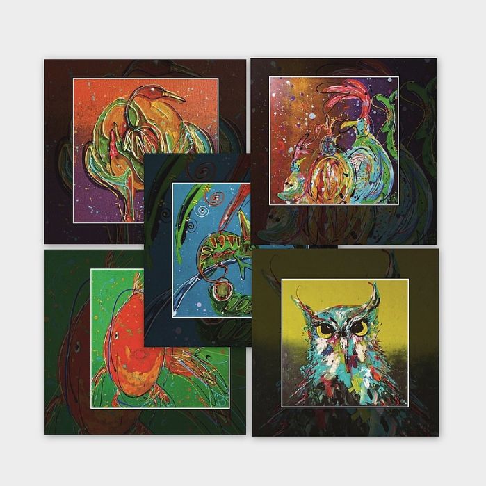originele kunstkaarten, kunstwerk op maat, kunst op kaarten, wenskaarten met dieren, dierenkaarten, origineel cadeautje, vierkante kaarten met envelop