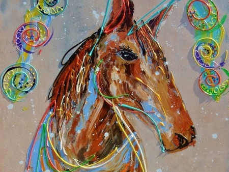 paardenschilderij, paardenkunst, figuratief schilderij, figuratief kunstwerk, groot schilderij, bruin schilderij, vrolijke kunst, moderne kunst, zwolle